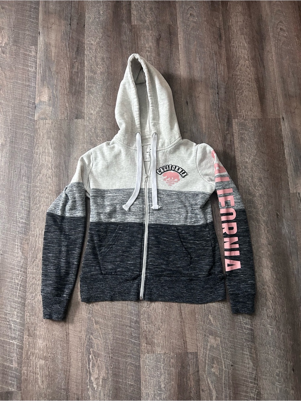 Reflex Girls' Colorblock Zip Hoodie in Cream, Gray & Pink Graphic